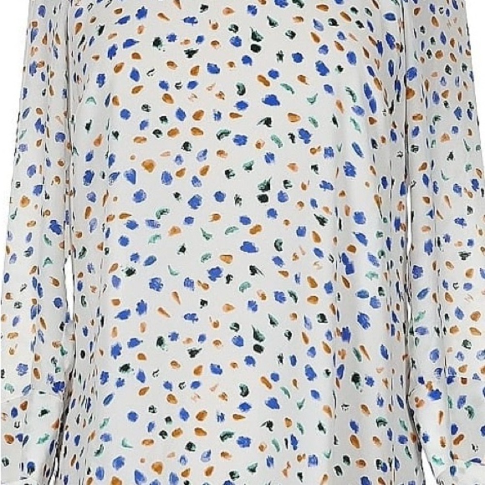 Serrín White and Blue Fitted Blouse with 3/4 Sleeves and Bib Collar - Picture 5 of 15